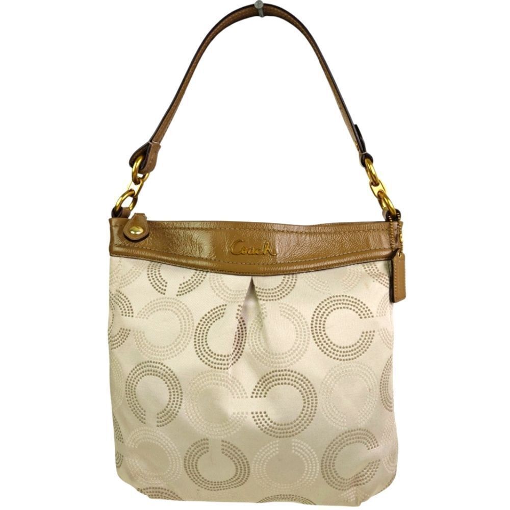 Coach Olive Brown and Cream CC Signature Patterned Shoulder Bag Handbag Purse
